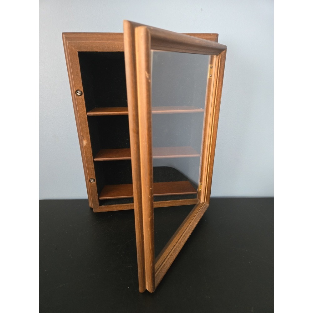 Vintage Wooden Curio Cabinet Knick Knack Display Shelf Glass Door Wall Mountable